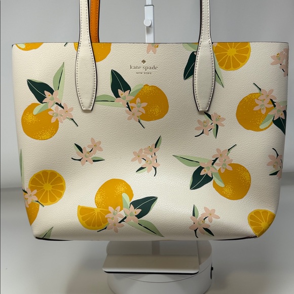 SOLD-Kate Spade Orange Blossom Citrus Print Tote Bag Orange Interior NWT - Picture 6 of 16